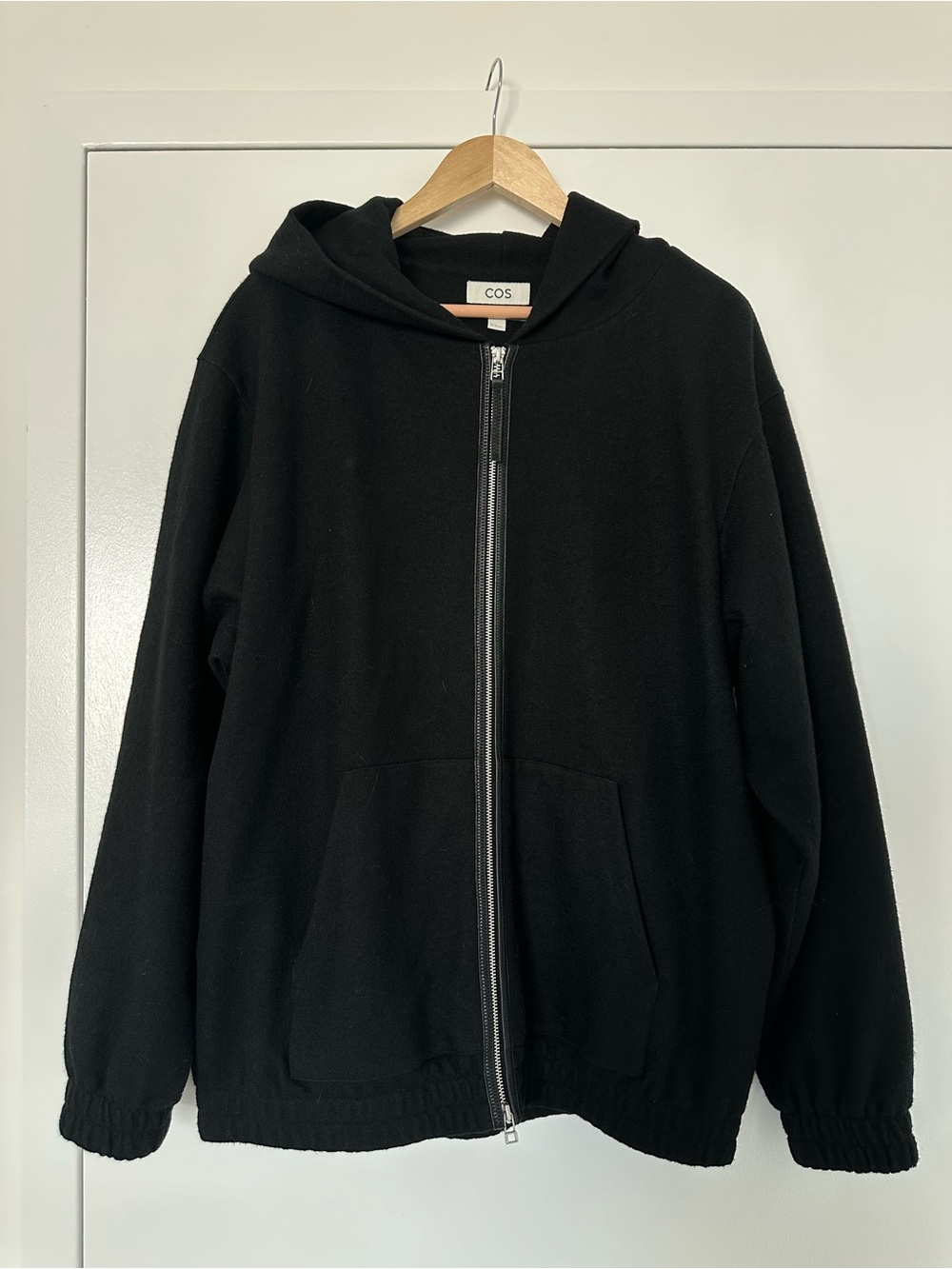 COS Black Wool Hooded Zip-Up Jacket